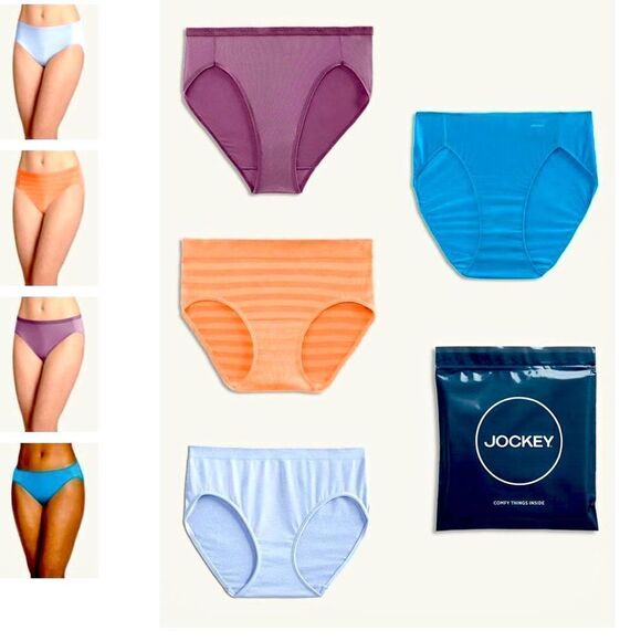 NWT Jockey Pack of 4 Sz S Hi Cut Variety Panties Purple,Orange,Blue,Turquoise - Picture 1 of 12
